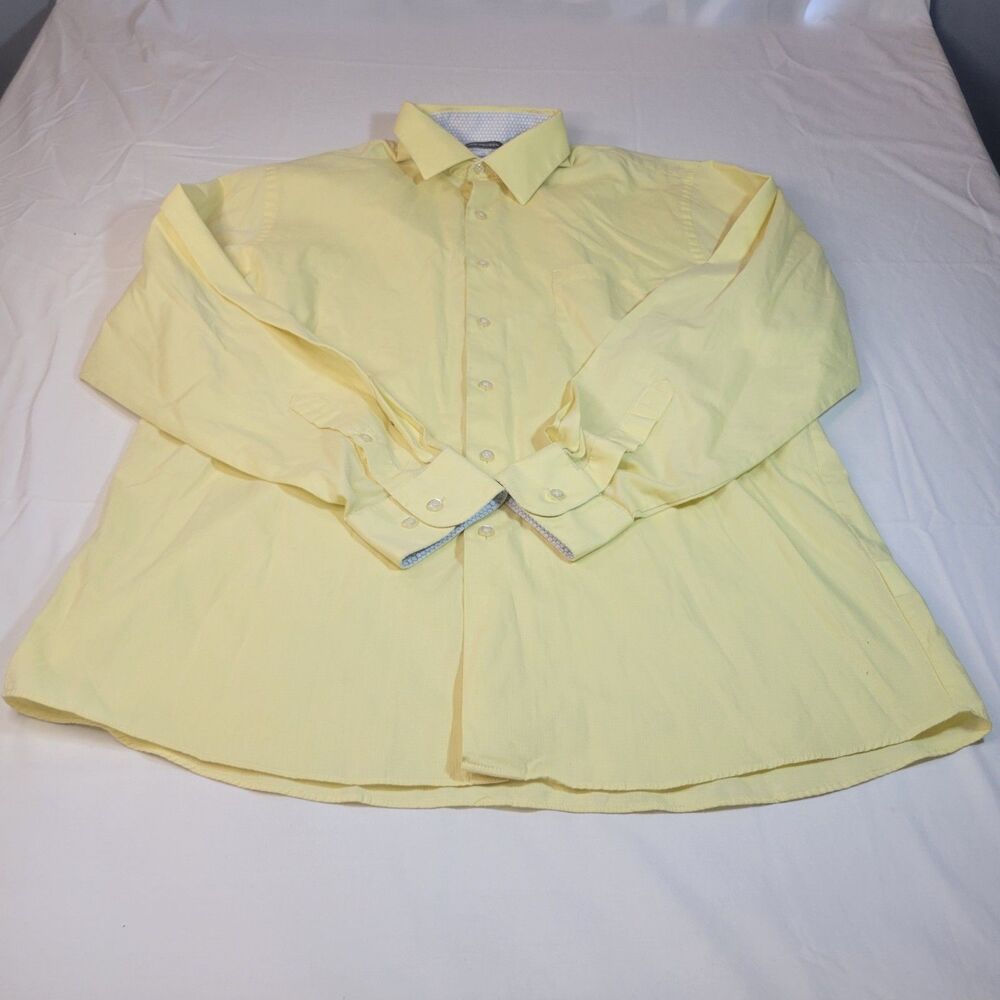 Van Heusen 16 1/2 Regular Fit Mens Yellow Cotton Blend Dress Shirt Contrast Cuff